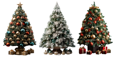 Collection of Christmas tree ornaments, decorations for celebration, isolated on transparent background, generative ai png