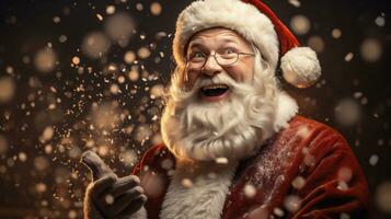 AI generative. christmas, holidays and people concept - man in costume of santa claus over dark background photo