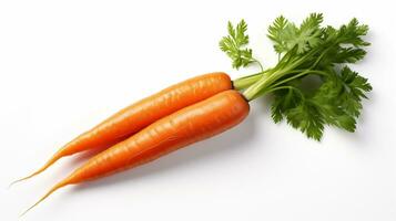 AI generative. Bunch of fresh carrots with green leaves isolated on white background. photo