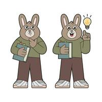 Thinking rabbit, rabbit with idea. Isolated cartoon illustration set. vector