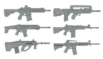 Weapons set. Assault rifle vector illustration.
