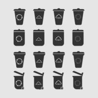 trash can icon set on gray background for web design, logo, app, UI vector