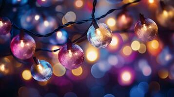 AI generative. Christmas lights on the bokeh background. Christmas and New Year background. photo