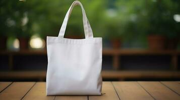 AI generative. Eco friendly shopping bags on nature background. Zero waste concept. photo