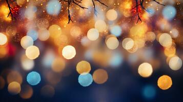 AI generative. Christmas lights on the bokeh background. Christmas and New Year background. photo