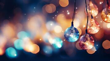 AI generative. Christmas lights on the bokeh background. Christmas and New Year background. photo