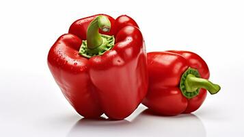 AI generative. Red bell pepper isolated on white background, close up shot, studio shot photo