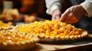 AI Generative. Closeup of a man's hands kneading a pie in the kitchen photo