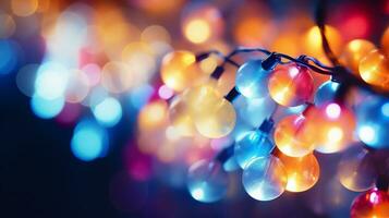 AI generative. Christmas lights on the bokeh background. Christmas and New Year background. photo