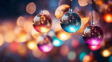 AI generative. Christmas lights on the bokeh background. Christmas and New Year background. photo