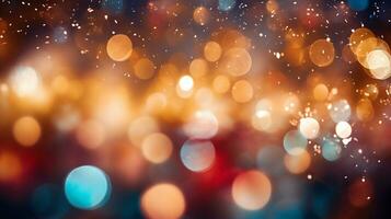 AI generative. Abstract background with bokeh defocused lights and stars. Festive background. photo