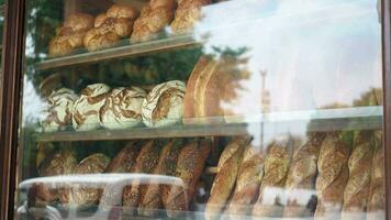 fresh baked breads at Farmers Market shelves in istanbul . video