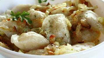 Ukrainian Vareniky or Pierogi stuffed with potato and mushrooms. video