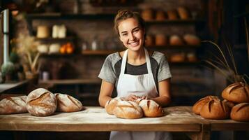 Smiling photo of a baker. Generative AI