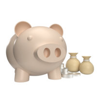 The Piggy Bank and Money Bag png 3d render