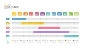 Gantt chart timeline infographic template. Modern milestone element timeline diagram calendar and 4 quarter topics, vector infographics.