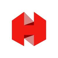 The red 3D H brand name monogram. hexagon H icon vector