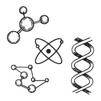 Biology chemistry formulas, school attributes collection. Set of hand drawn vector illustrations cliparts isolated on white.