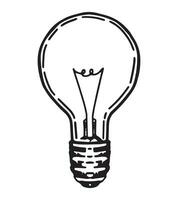 Light bulb sketch. Idea abstract symbol, electric light, energy concept outline clip art. Hand drawn vector illustration isolated on white.