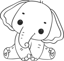 Baby Elefant Gliederung Tier Karikatur Gekritzel Hand Zeichnung png