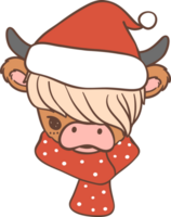 Baby Highland cow with Santa hat Christmas png