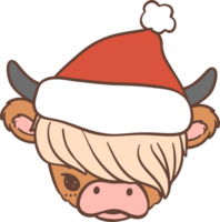 Baby Highland cow with Santa hat Christmas png