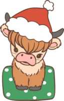 Baby Highland cow with Santa hat Christmas, in bucket png