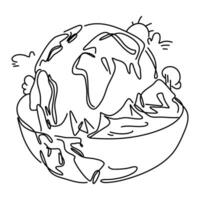 Flat Illustration Global Warming shows the Earth with a layer of green surrounding it. This layer represents the Earth's atmosphere, which helps to keep the planet warm by trapping solar radiation. vector