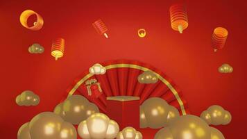 3d rouge Contexte avec chinois Nouveau année minimaliste podium, adapté pour produit promotion video