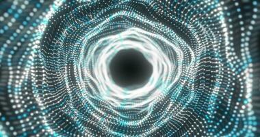 Abstract blue energy tunnel made of particles and a grid of high-tech lines with a glowing background effect photo