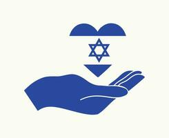 Israel bandera corazón emblema y mano símbolo resumen medio este país vector ilustración diseño