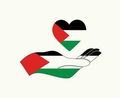 Palestine Flag Heart Emblem And Hand Symbol Abstract Middle East country Vector illustration Design