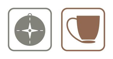 Brújula y café taza icono vector