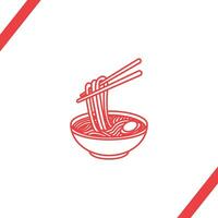 Bowl of noodles with a pair of chopsticks icon thin line for web and mobile, modern minimalistic flat design. Vector dark grey icon on light grey background.