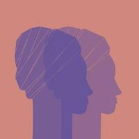 Portrait of African Americans silhouette women in profile wearing turban hand drawn vector illustration. Women of color stand together concept equality movement empowerment, feminism, against racism