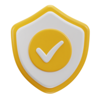 Right mark with protect shield 3d rendering icon png