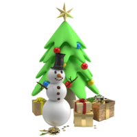 The Snowman and Christmas tree for celebrities or holiday concept 3d rendering. png