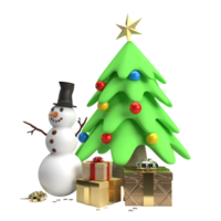 The Snowman and Christmas tree for celebrities or holiday concept 3d rendering. png