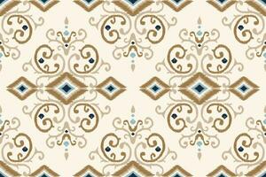 Ikat floral paisley embroidery on white background.Ikat ethnic oriental seamless pattern traditional.Aztec style abstract vector illustration.design for texture,fabric,clothing,wrapping,decoration.