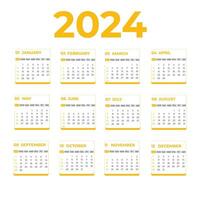 2024 uno página calendario comestible y imprimible archivo. vector nuevo año calendario para el 2024