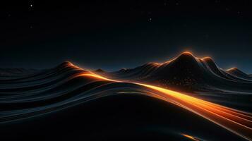 Golden and black smooth liquid waves glowing abstract background. Generative AI photo