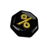 3d illustration icon of black and gold percentage discount promo png