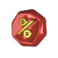 3d illustration icon of red and gold percentage discount promo png