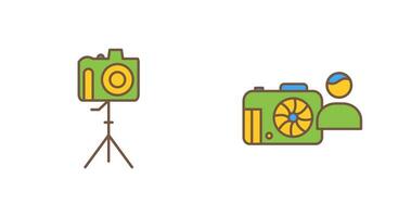 camera on stand and photographer Icon vector