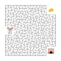 Vector illustration. Children's puzzle game. Help the mouse find the cheese and get out of the maze. Color illustration