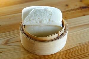 Mantou is a steamed dough dessert that is white and soft like a steamed bun but has no filling inside. It is a dessert offered during Chinese New Year and auspicious festivals, meaning luck. photo