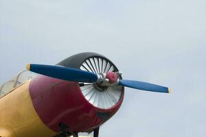 The propeller of an airplane, AT-6 Texan Propeller and Engine, Vintage restored Canadian-made Harvard trainer airplanes photo