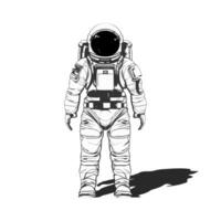 An astronaut standing upright in a spacesuit with a shadow. Sketch style in black lines on a white background. vector