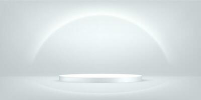 White empty room with a semicircle of glowing neon lighting. vector