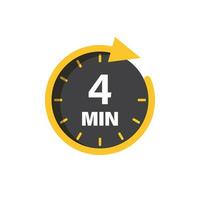 4 minutes on stopwatch icon in flat style. Clock face timer vector illustration on isolated background. Countdown sign business concept.